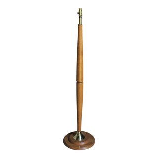 Vintage 1980s Wood Oak Floor Lamp with Brass Trim For Sale