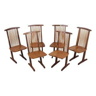 Set of 6 George Nakashima Style Conoid Dining Room Chairs For Sale
