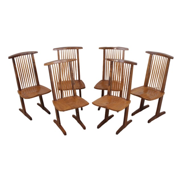 Set of 6 George Nakashima Style Conoid Dining Room Chairs For Sale
