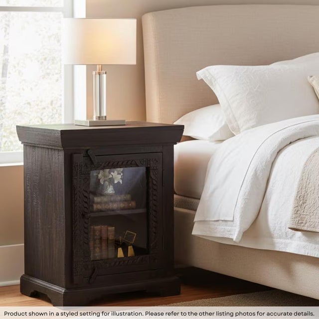 Dimensions: 22" W x 18" D x 30" H Elevate your bedroom with this beautifully handcrafted solid wood nightstand, designed...