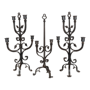 19th Century French Wrought Iron Candelabra Set of 3