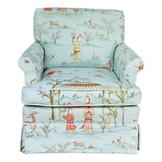 1990s Bunny Williams Style Lounge Chair in Thibaut “Ting Yuan” For Sale