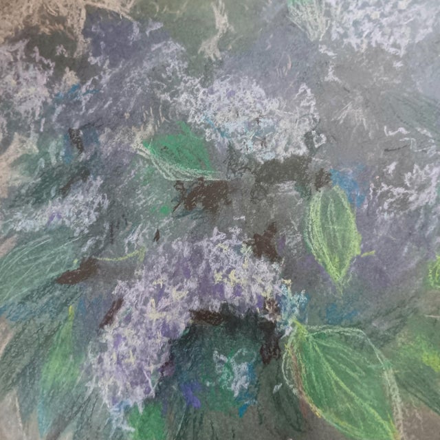 Early 21st Century Pastel Floral Painting of Lilacs in Purple Green Gold & White Frame 17" X 14" For Sale - Image 5 of 12