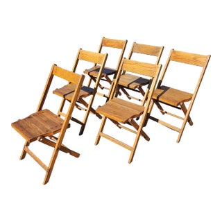 Antique Snyder Chair Company Tiger-Oak Folding Chairs, 1920s - Set of 6 For Sale