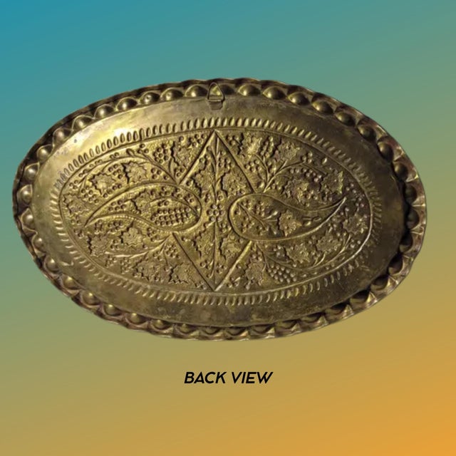 Coffee 1940s Old World Oval Tray Large 24 Inch Embossed Floral Platter Authentic Well Preserved. For Sale - Image 8 of 17
