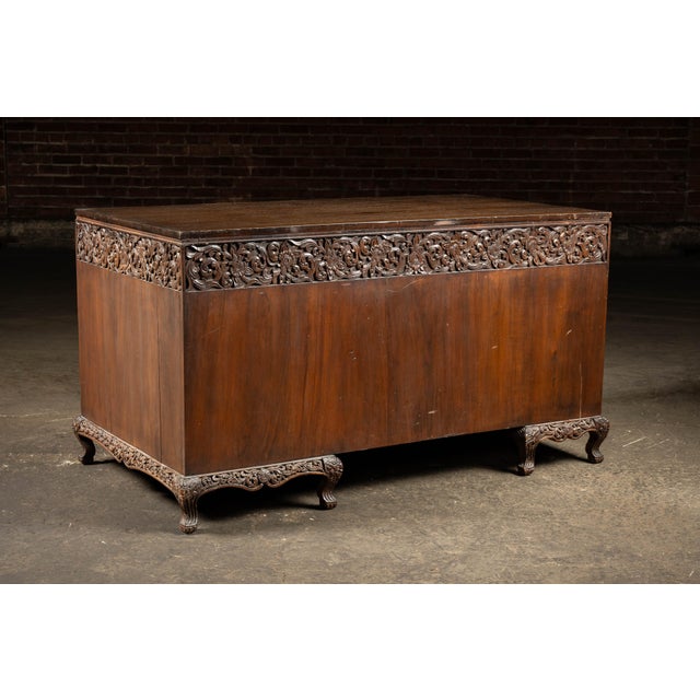 Late 20th Century Hand-Carved Indonesian Floral Kneehole Desk For Sale - Image 5 of 16