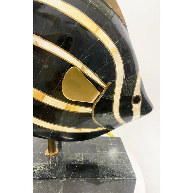 Maitland - Smith Vintage Maitland Smith Tessellated Fish Lamp in Stone, Abalone, and Brass For Sale - Image 4 of 6