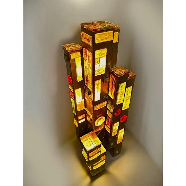 Vintage Floor Lamp in Hammered Glass and Wrought Iron from Longobard, Italy, 1960s For Sale - Image 11 of 11