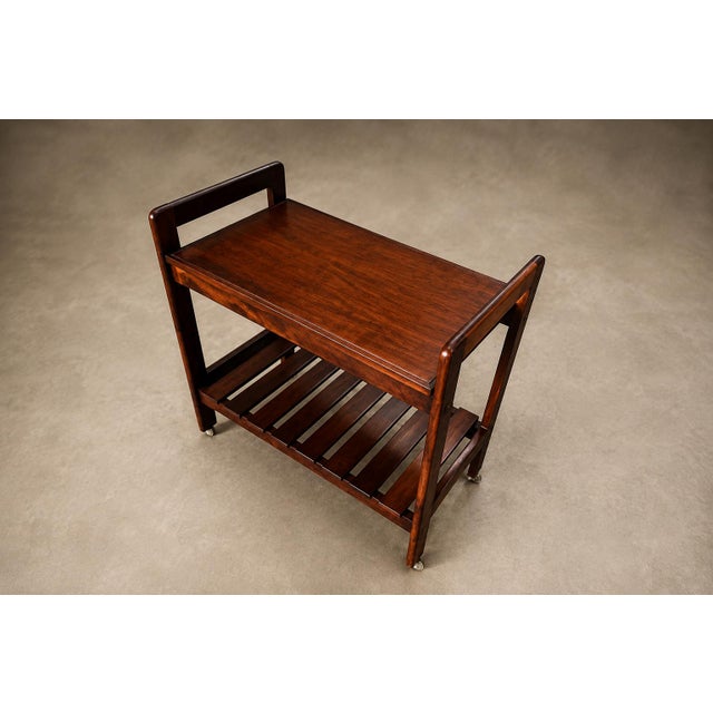 Brazilian Modern Bar Cart in Imbuia Wood With Two Tiers and Slatted Shelf, Brazil, 1960s For Sale - Image 15 of 18