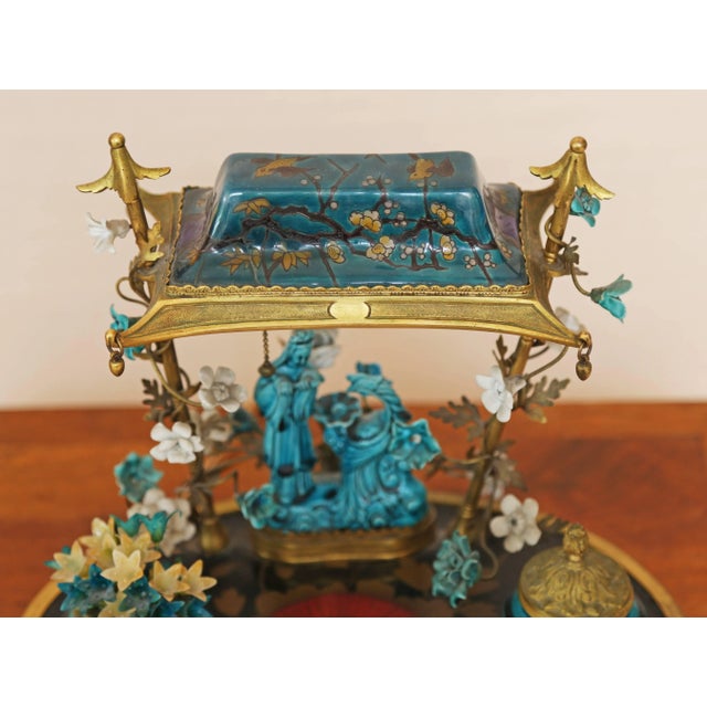 Early 20th Century French Chinoiserie Turquoise-Blue Porcelain Encrier Table Lamp For Sale - Image 5 of 9