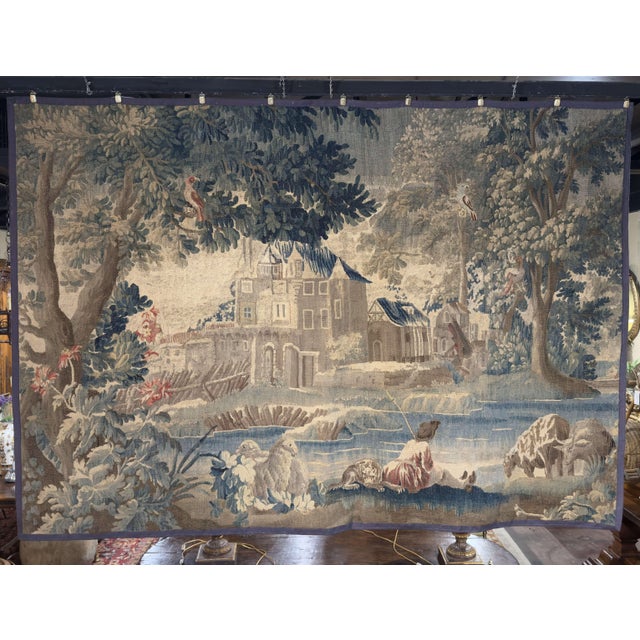 18th Century French Aubusson Verdure Tapestry With Château Landscape For Sale In Dallas - Image 6 of 12