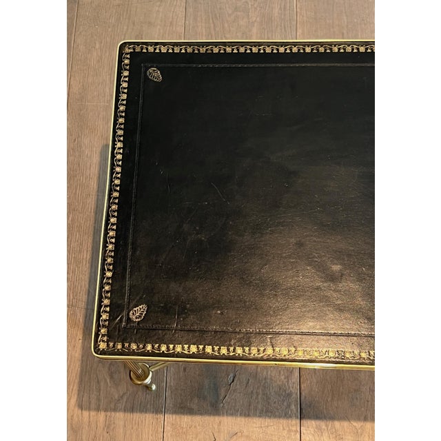 1940s 1940s Neoclassical style brass coffee table with black leather top Attributed to Maison Jansen For Sale - Image 5 of 12
