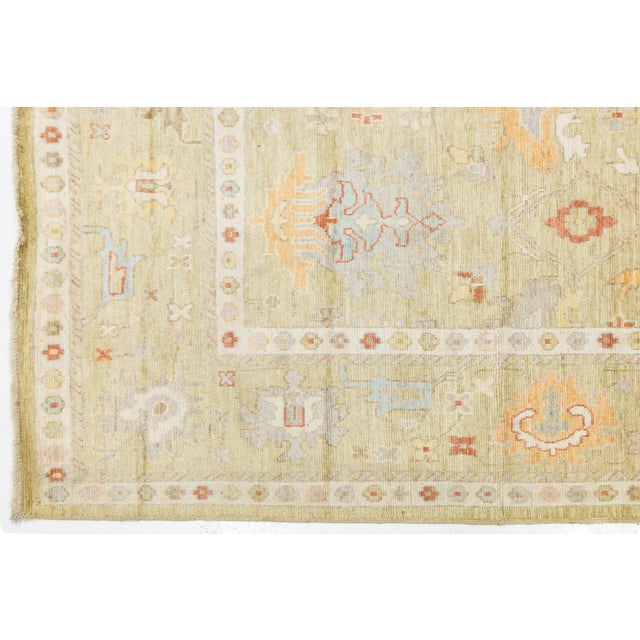 2020s Serene Sage & Coral Modern Oushak Style Handmade Wool Rug 10x10 For Sale - Image 5 of 11
