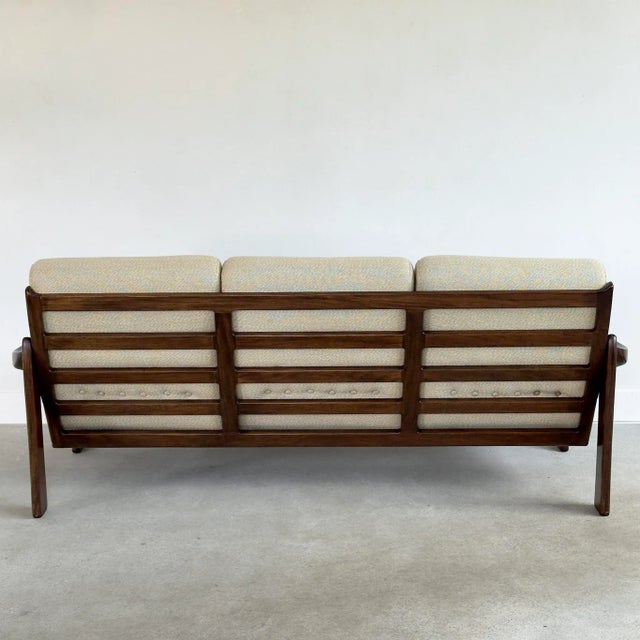 1970s Vintage Upholstered Mid-Century Modern 3-Seat Sofa For Sale - Image 9 of 11