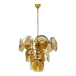 Midcentury Three-Tier Brass and Glass Chandelier by Vistosi, 1960s For Sale