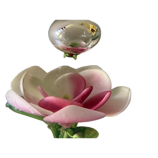 Transparent Mid-Century Lampworked Plumeria Flower & Frog Paperweight For Sale - Image 8 of 14