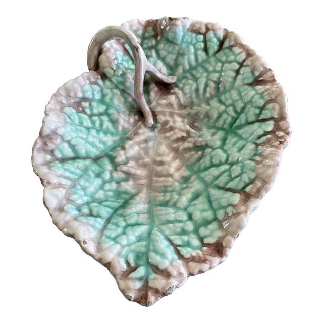 Late 19th Century Wittmann and Roth Majolica Leaf Plate For Sale