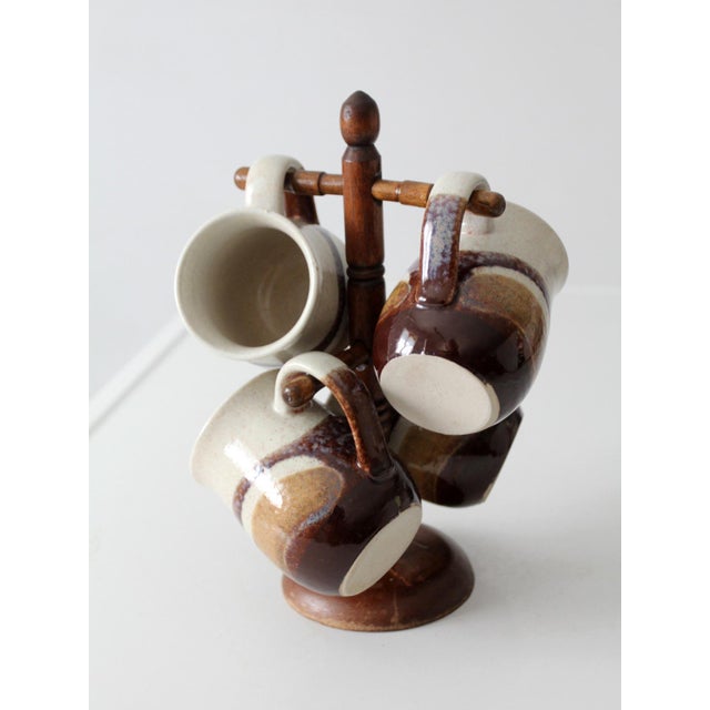 Vintage Handmade Studio Pottery Mug Set With Wooden Stand - Set of 5 For Sale - Image 17 of 17