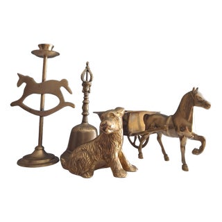 Vintage Victorian Bell, Horses and Dog in Brass, 1920, Set of 4 For Sale