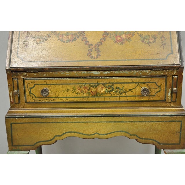 Antique English Adams Style Distress Hand Painted Narrow Secretary Writing Desk For Sale - Image 11 of 18
