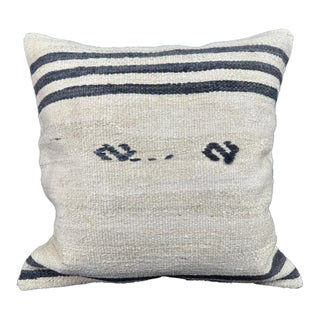 Turkish Hemp Pillow Cushion Natural Beige Black Pillow Cushion Cover 24"x24" For Sale
