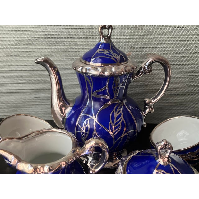 Antique Deusca Porzellan Pure Silver Overlay Tea Set, Cobalt - 19 pcs For Sale - Image 4 of 10