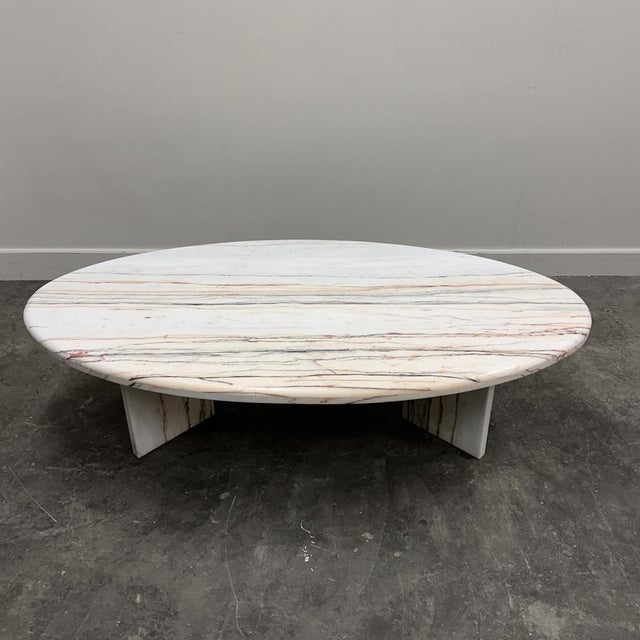 Oval Breccia Sarda Striato Marble Coffee Table, Italy, 1980s For Sale - Image 15 of 15