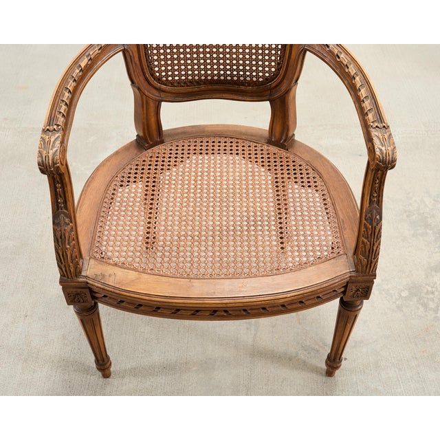 French Louis XVI Style Carved Walnut Cane Fauteuil Armchair For Sale In Sacramento - Image 6 of 18