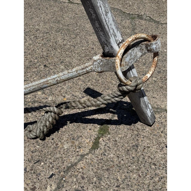 Antique English Victorian Maritime Cast Iron Large Boat Ship's Anchor and Rope For Sale - Image 9 of 18