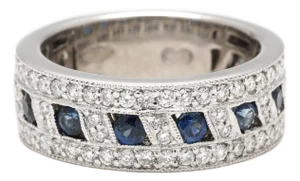 0.60ctw Sapphire & Diamond Band Ring, 18k White Gold, Ring Size 6.5