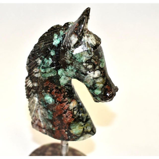 Emerald Natural Emerald Gemstone Horse Bust Hand Carved For Sale - Image 8 of 11