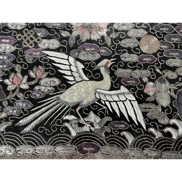 Black Pair of Framed Chinese Embroidered Ninth Rank Badges Qing Dynasty For Sale - Image 8 of 13