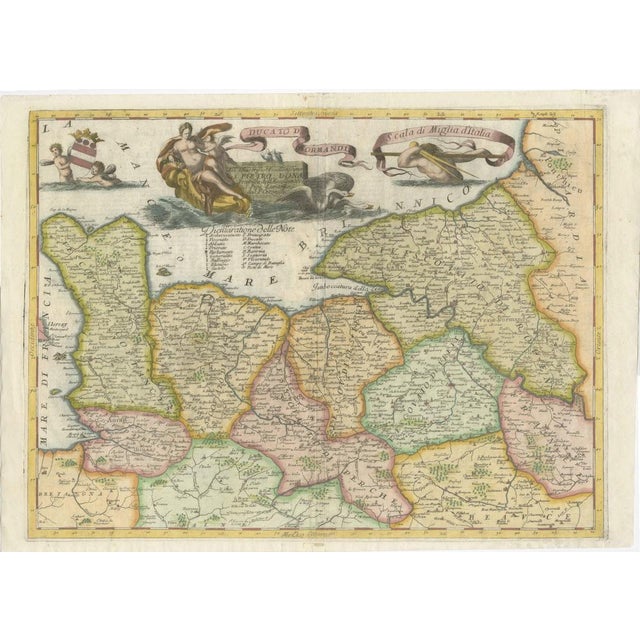 Antique Map of Normandy in France by Enzo Mari For Sale - Image 3 of 11