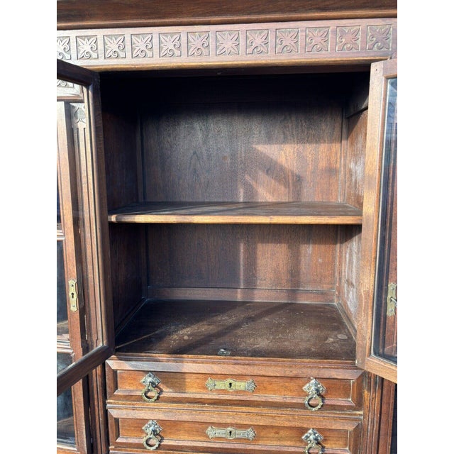 French Arts & Crafts Walnut Bookcase with Fitted Shelves and Drawers For Sale - Image 15 of 17