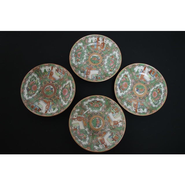Chinese Export Famille Rose Medallion Porcelain Tea Cup & Saucer Set of 4 For Sale - Image 11 of 18