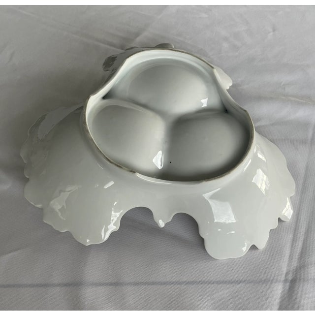 White Vintage Tri-Section Handpainted Dish Serving Bowl Vintage Large Condiment Server For Sale - Image 8 of 10
