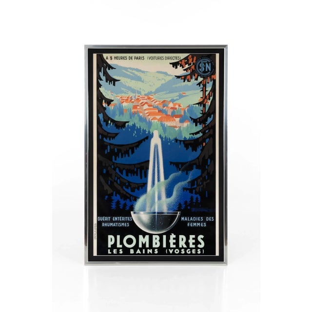 Blue Vintage Plumbieres Les Bains Poster For Sale - Image 8 of 8