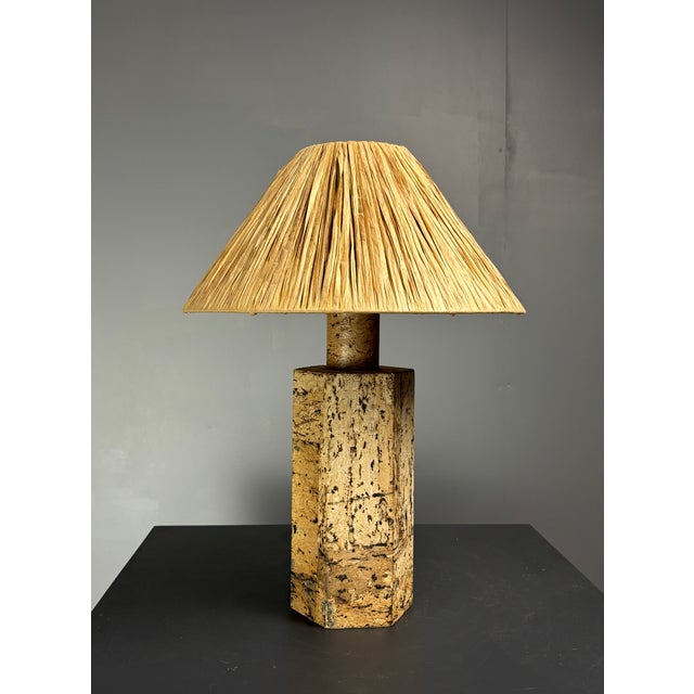 Mid-Century Boho Cork Table Lamp with Raffia Shade in the style of Ingo Maurer, 1970s For Sale - Image 13 of 18