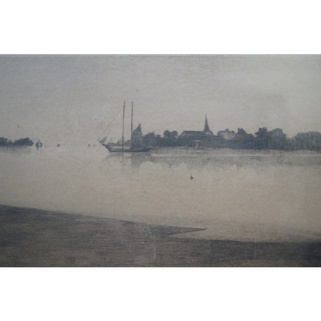 Antique John Octavius Anderson Signed Sailboat Village Seascape Etching 26" For Sale - Image 11 of 12