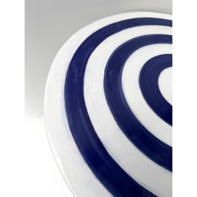 Contemporary Pair of Blue and White Ceramic Stripe Side Tables. Italy For Sale - Image 11 of 12
