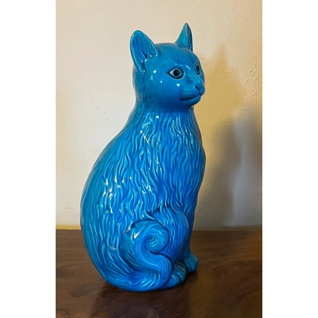 Mid-Century Chinese Export Monochrome Porcelain Turquoise Glaze Figure of a Cat For Sale - Image 17 of 18