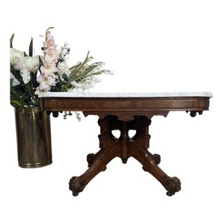 Antique Victorian Marble Top Walnut Side Table For Sale
