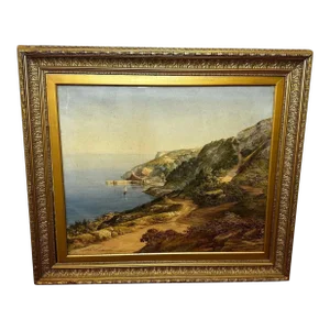 British Watercolour Painting of Coastal Landscape Babbacombe Beach Devon by Samuel Edward Kelly