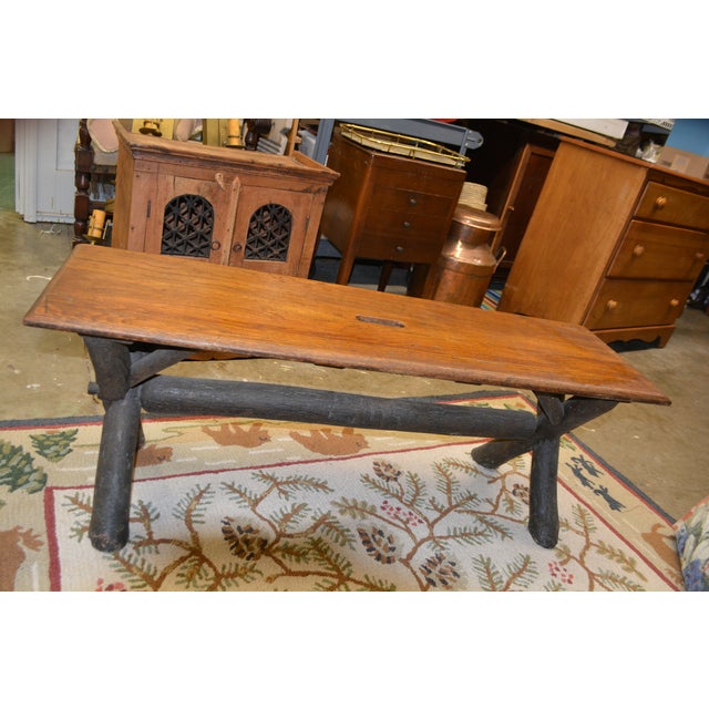 1980s Vintage Old Hickory Indiana Wood & Log Criss Cross Ends Dining Bench Seat For Sale - Image 5 of 16