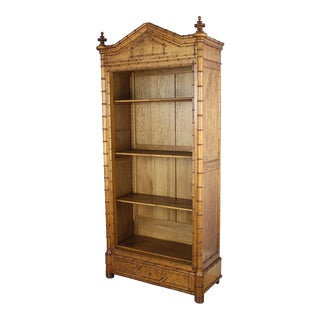 Late 19th Century Faux Bamboo Open Bookcase with Bird's Eye Maple Panels For Sale