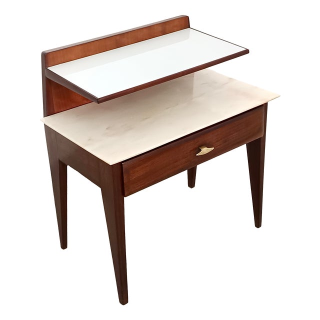 Vintage Nightstand with Glass and Marble Shelves by Gio Ponti, Italy, 1950s For Sale