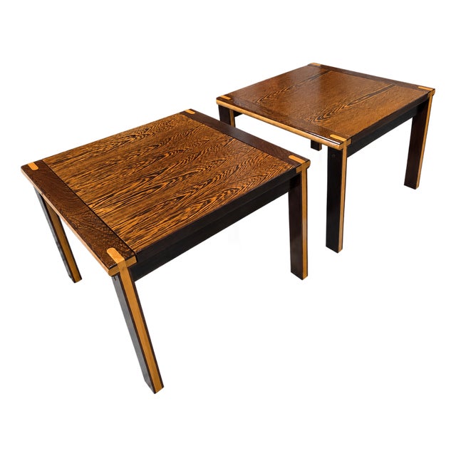 Exceptional Pair of Mid-Century Modern Zebrawood Side Tables With Contrasting Solid-Wood Joinery, Circa 1960s For Sale