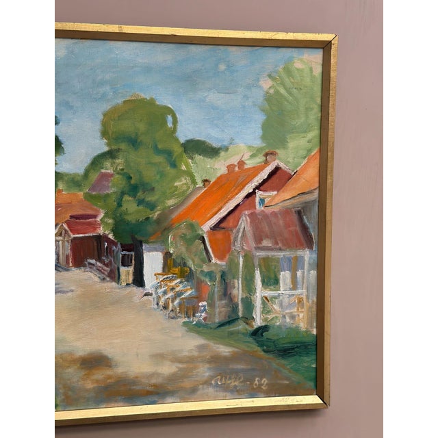 Ulfe, Street with Houses and Trees, 1982, Oil on Canvas, Framed For Sale - Image 10 of 18