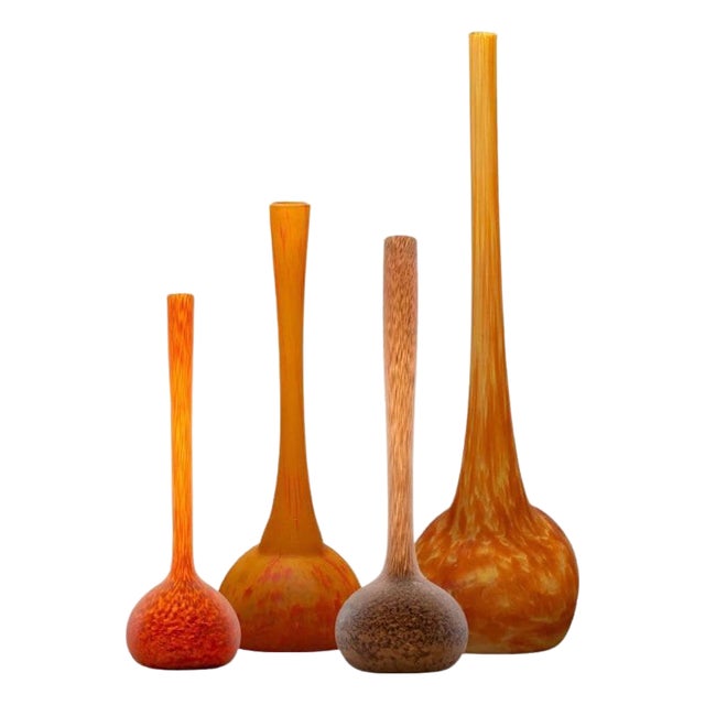 One of Four Large Soliflore Vases in Orange Pâte De Verre from Daum, France, 1970s For Sale