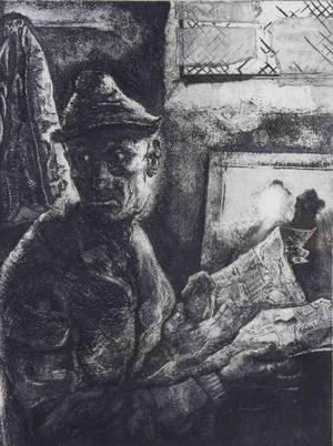 Piero Cesaroni, Man with Newspaper, Etching, 1973